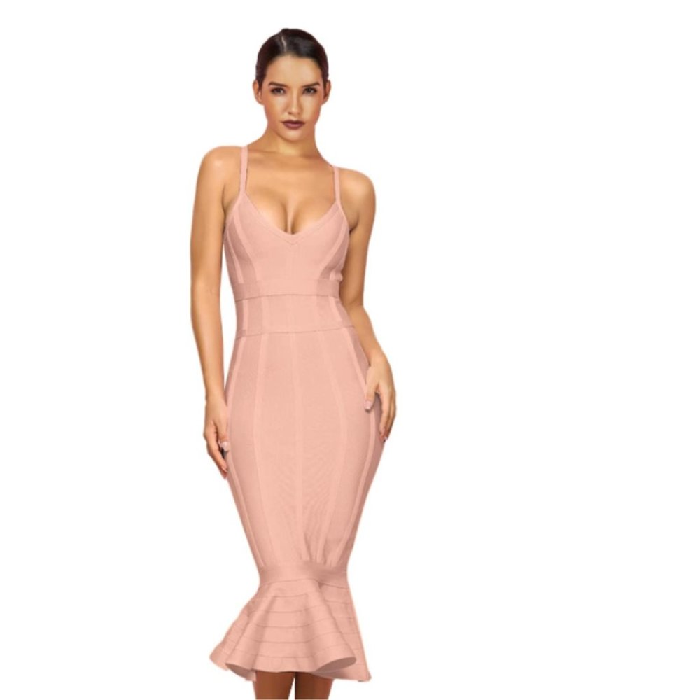 Sexy Rosy Pink Valentine's Day Bandage Bodycon Midi Mermaid Dress